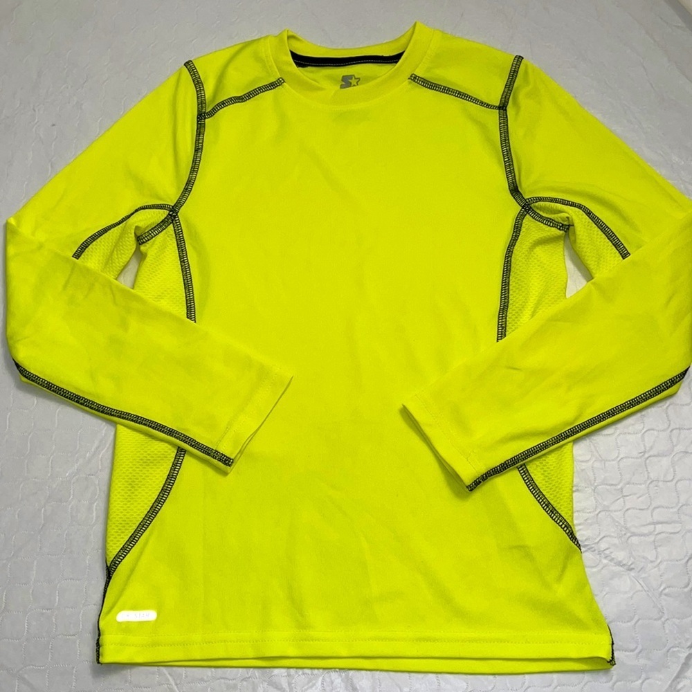 Starter neon yellow performance long sleeve shirt L 10-12